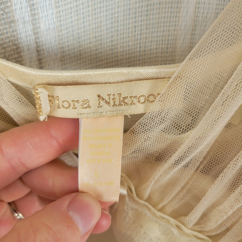 Vintage Flora Nikrooz Sheer Peignoir Robe Nightgown Cream Ivory Size Large/XL - Picture 11 of 16